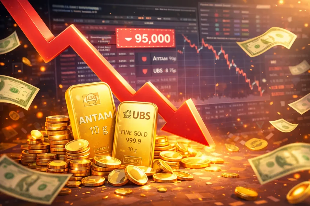 Harga Emas Antam Hari Ini Anjlok Parah Rp 95.000, Cek Rincian Logam Mulia dan UBS Terkini
