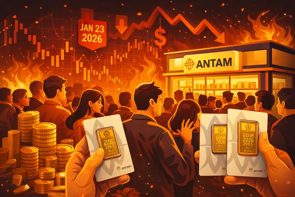 Harga Emas Antam Hari Ini 23 Januari 2026 Terkoreksi, Investor Padati Butik Logam Mulia di Tengah Volatilitas Pasar