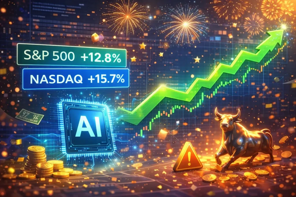 Wall Street Tutup Tahun 2025 dengan Gemilang, Indeks S&P 500 dan Nasdaq Catat Kenaikan Dua Digit Berkat AI