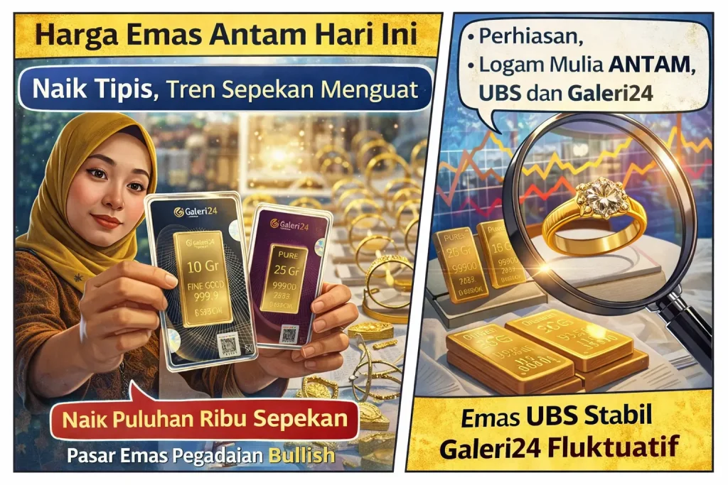 Harga Emas Antam Naik Tipis, Tren Sepekan Menguat