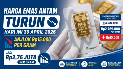 Harga Emas Antam Turun Hari Ini 30 April 2026, Anjlok Rp15.000 per Gram Jadi Rp2,76 Juta