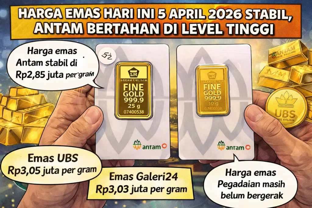 Harga Emas Hari Ini 5 April 2026 Stabil, Antam Bertahan di Level Tinggi