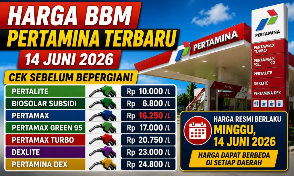 Harga BBM Pertamina Terbaru 14 Juni 2026 Resmi Berlaku, Pertamax Masih Tinggi Jelang Libur Panjang