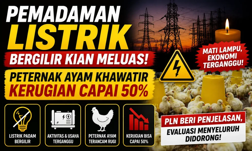 Pemadaman Listrik Bergilir Kian Meluas, Peternak Ayam Khawatir Kerugian Membengkak hingga 50 Persen