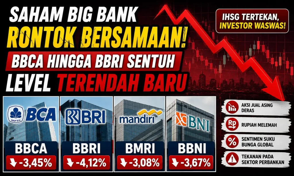 Saham Big Bank Rontok Bersamaan, BBCA hingga BBRI Sentuh Level Terendah dan Bikin Investor Waswas