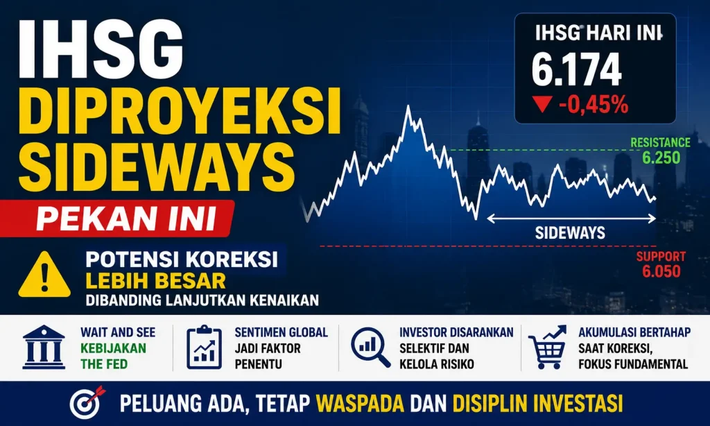 IHSG Diproyeksi Bergerak Sideways Pekan Ini, Analis Ingatkan Potensi Koreksi Lebih Besar