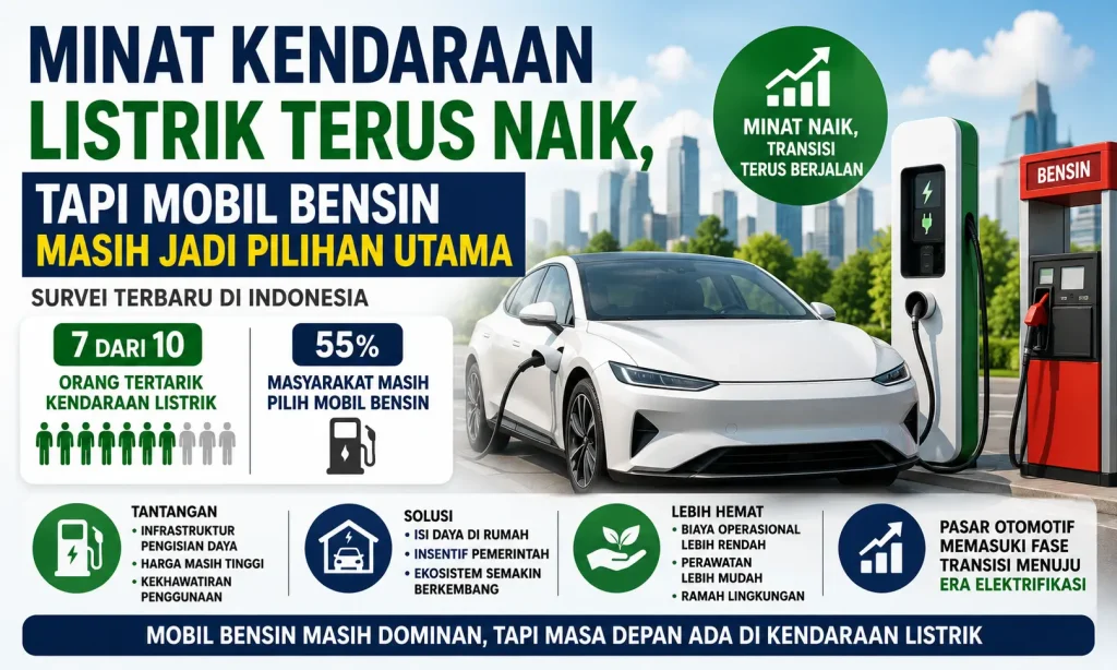 Survei: Minat Kendaraan Listrik Terus Naik, tetapi Mobil Bensin Masih Jadi Pilihan Utama Masyarakat Indonesia