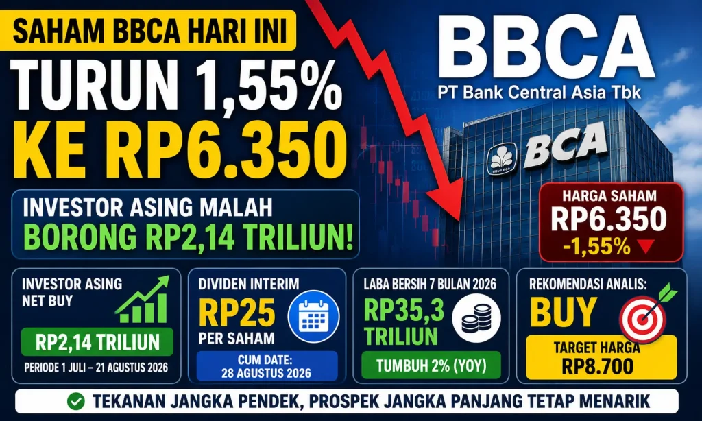 Saham BBCA Hari Ini Melemah, Tapi Asing Justru Borong Rp2,14 Triliun