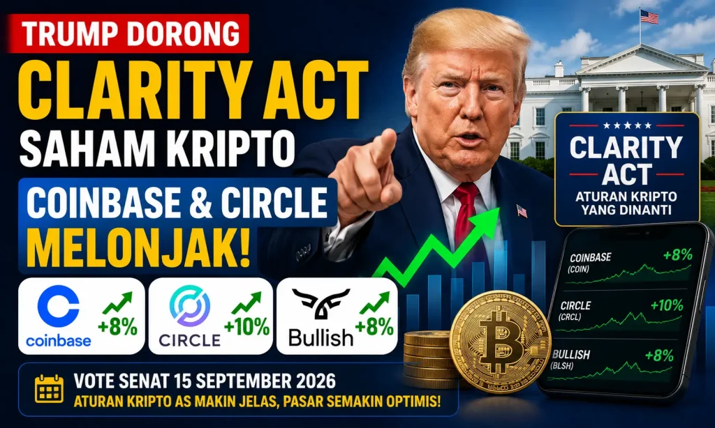 Trump Dorong Clarity Act, Saham Kripto Coinbase dan Circle Melonjak